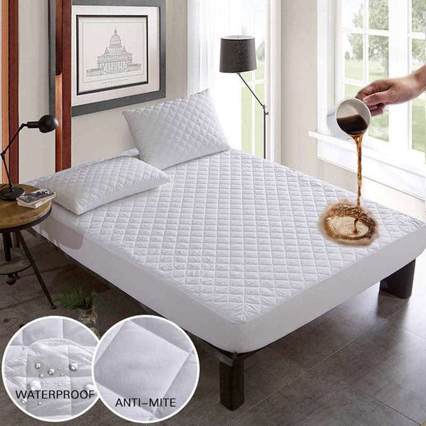 Quilted Waterproof Mattress Protector In White Color With Elastic Fitting