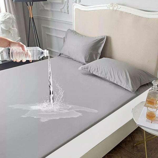 Poly Cotton Jersey Waterproof Mattress Protector In Grey Color With Elastic Fitting